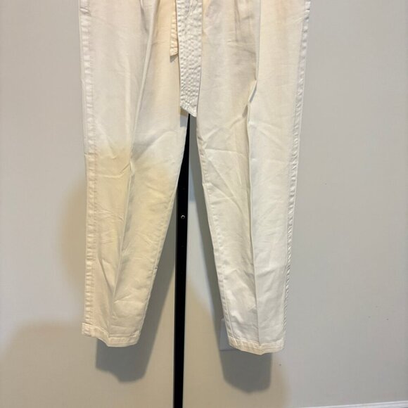 Free People High Waist 90s Peg Paperbag Cream Pleated Belted Trousers Pants - Picture 8 of 13